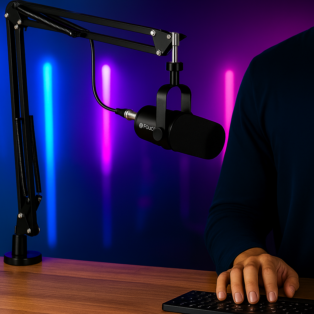 Dynamic Microphone, XLR/USB Podcast Recording PC Microphone for Vocal Voice-Over Streaming, Studio Metal Mic with Mute, Headphone Jack, Monitoring Volume Control, with Boom Arm (SL40+)