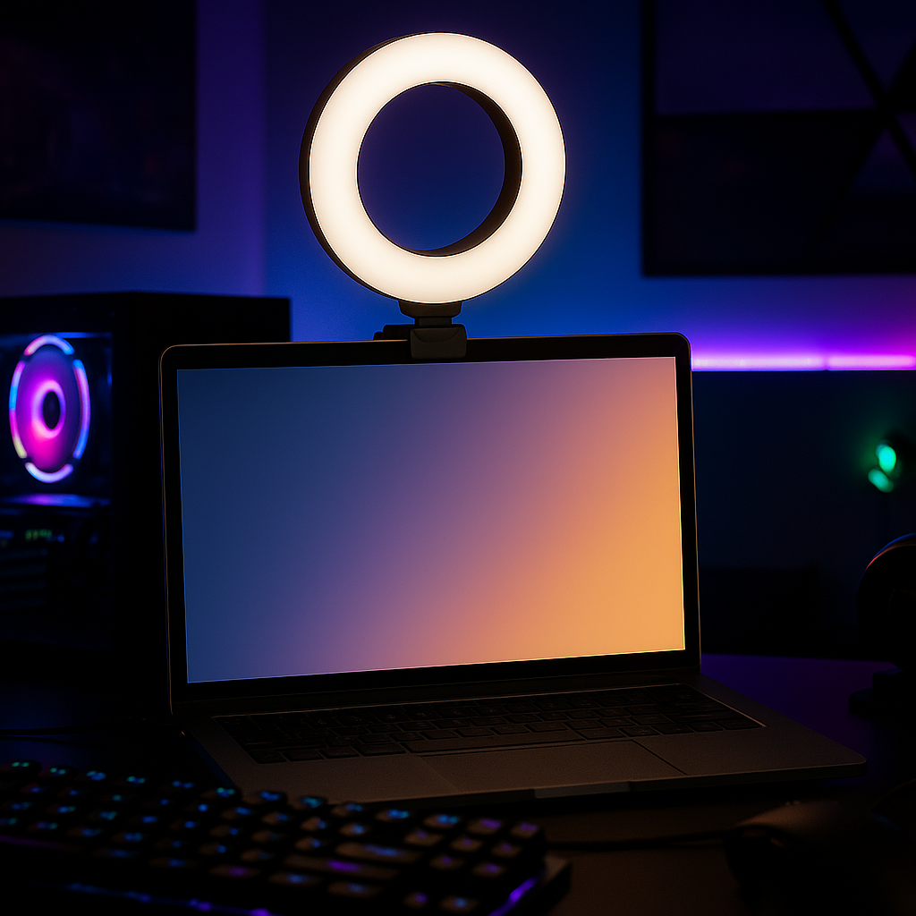 Video Conference Lighting Kit, Ring Light Clip on Laptop Monitor with 5 Dimmable Color & 5 Brightness Level for Webcam Lighting/Zoom Lighting/Remote Working/Self Broadcasting and Live Streaming, Etc.