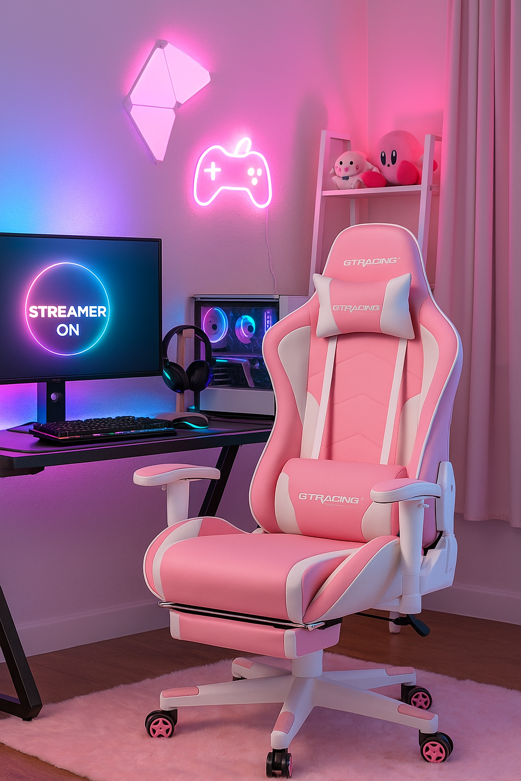 Gaming Chair with Footrest Speakers Video Game Chair Bluetooth Music Heavy Duty Ergonomic Computer Office Desk Chair