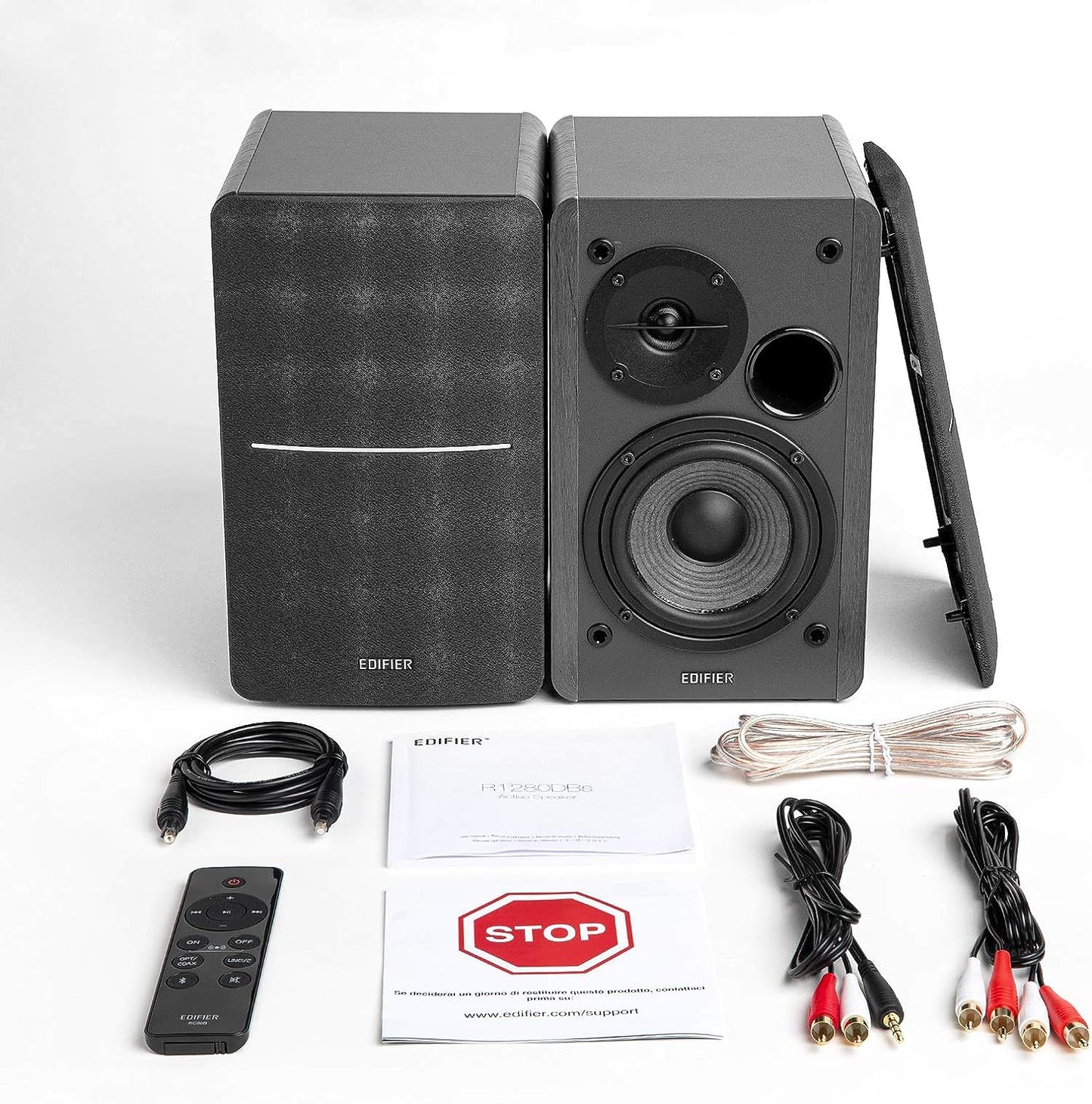 R1280Dbs Active Bluetooth Bookshelf Speakers - Optical Input - 2.0 Wireless Studio Monitor Speaker - 42W RMS with Subwoofer Line Out - Black