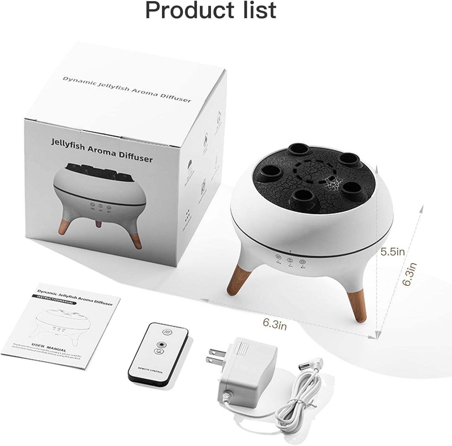 Essential Oil Diffuser 250Ml,Jellyfish Diffuser Volcano Diffuser Air Humidifiers Dynamic Sound Pickup Ultrasonic Aromatherapy Remote Control 7-Color Lights for Home Bedroom Office Hotel(White)