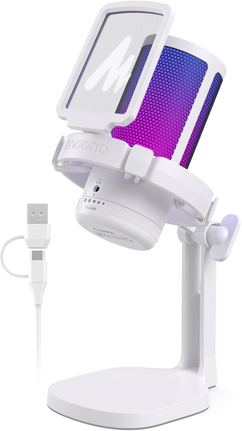 USB Gaming Microphone for PC, Noise Cancellation Condenser Mic with RGB Lights, Mute, Gain for Streaming, Recording, Podcast, Chat, Twitch, Youtube, Discord, Computer, PS5, PS4, Gamerwave