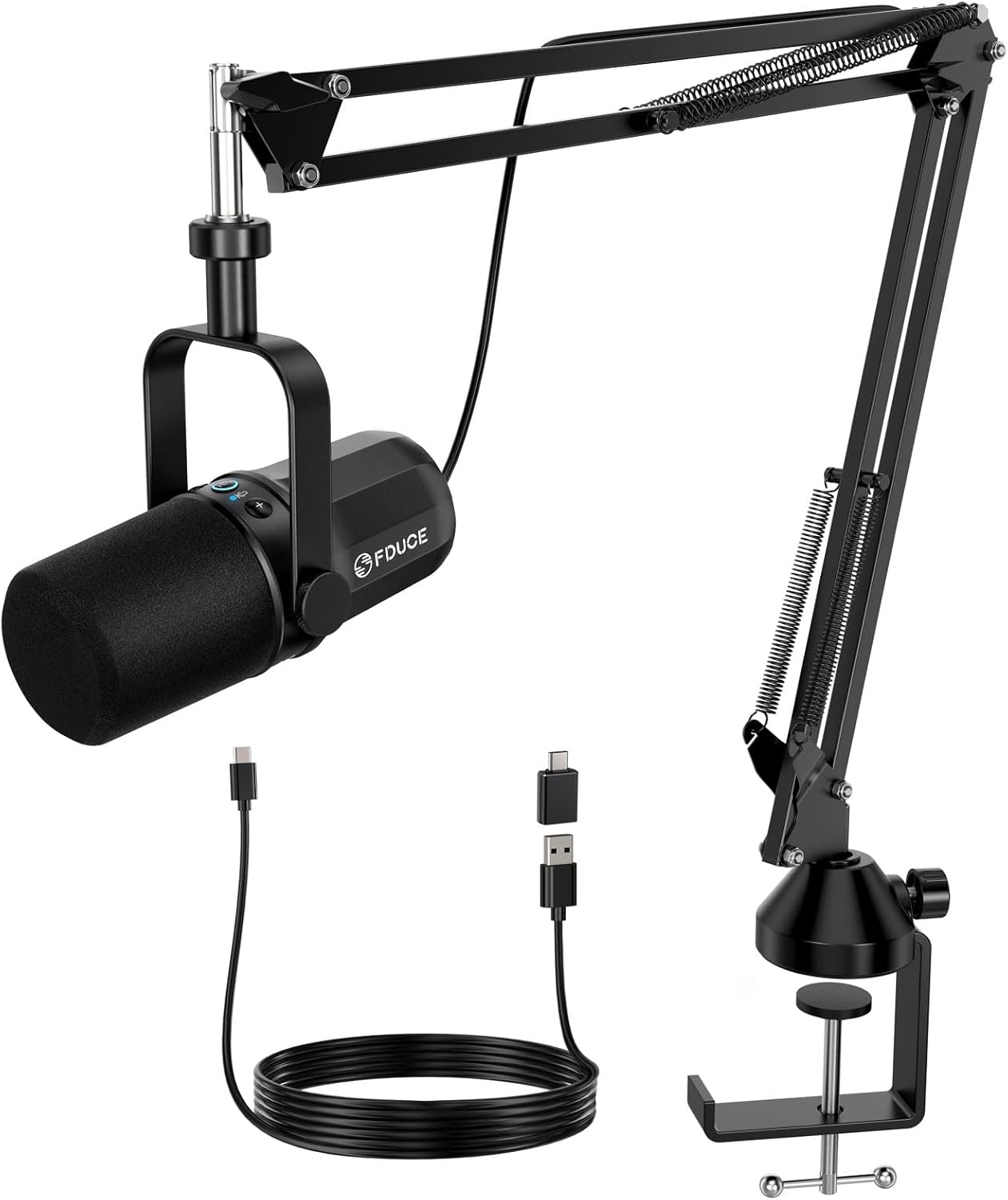 Dynamic Microphone, XLR/USB Podcast Recording PC Microphone for Vocal Voice-Over Streaming, Studio Metal Mic with Mute, Headphone Jack, Monitoring Volume Control, with Boom Arm (SL40+)
