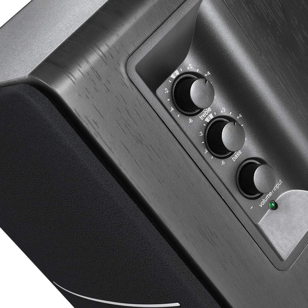 R1280Dbs Active Bluetooth Bookshelf Speakers - Optical Input - 2.0 Wireless Studio Monitor Speaker - 42W RMS with Subwoofer Line Out - Black