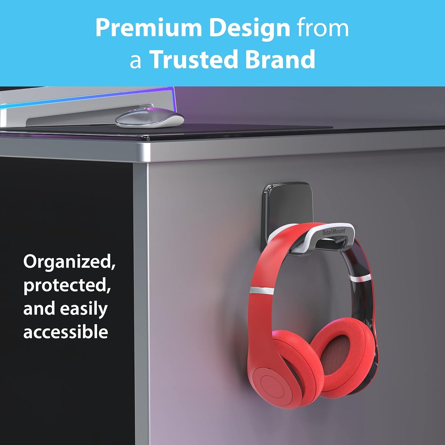 Headphone Holder – Hanger Won’T Damage Your Wall with Screws or Permanent Adhesive (Studio-Grade Black – One Pack)