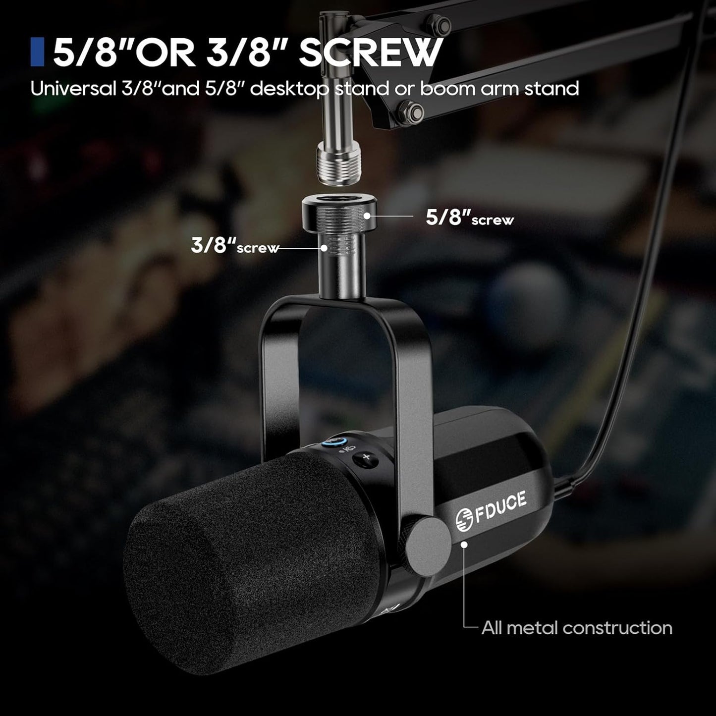 Dynamic Microphone, XLR/USB Podcast Recording PC Microphone for Vocal Voice-Over Streaming, Studio Metal Mic with Mute, Headphone Jack, Monitoring Volume Control, with Boom Arm (SL40+)