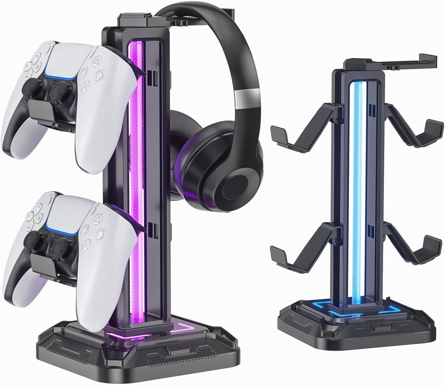 Headset Stand with 9 Light Modes - Detachable Controller Holder for Desk - Rotatable Headphone Stand & Controller Hook Hanger for PC Earphone Gaming Accessories