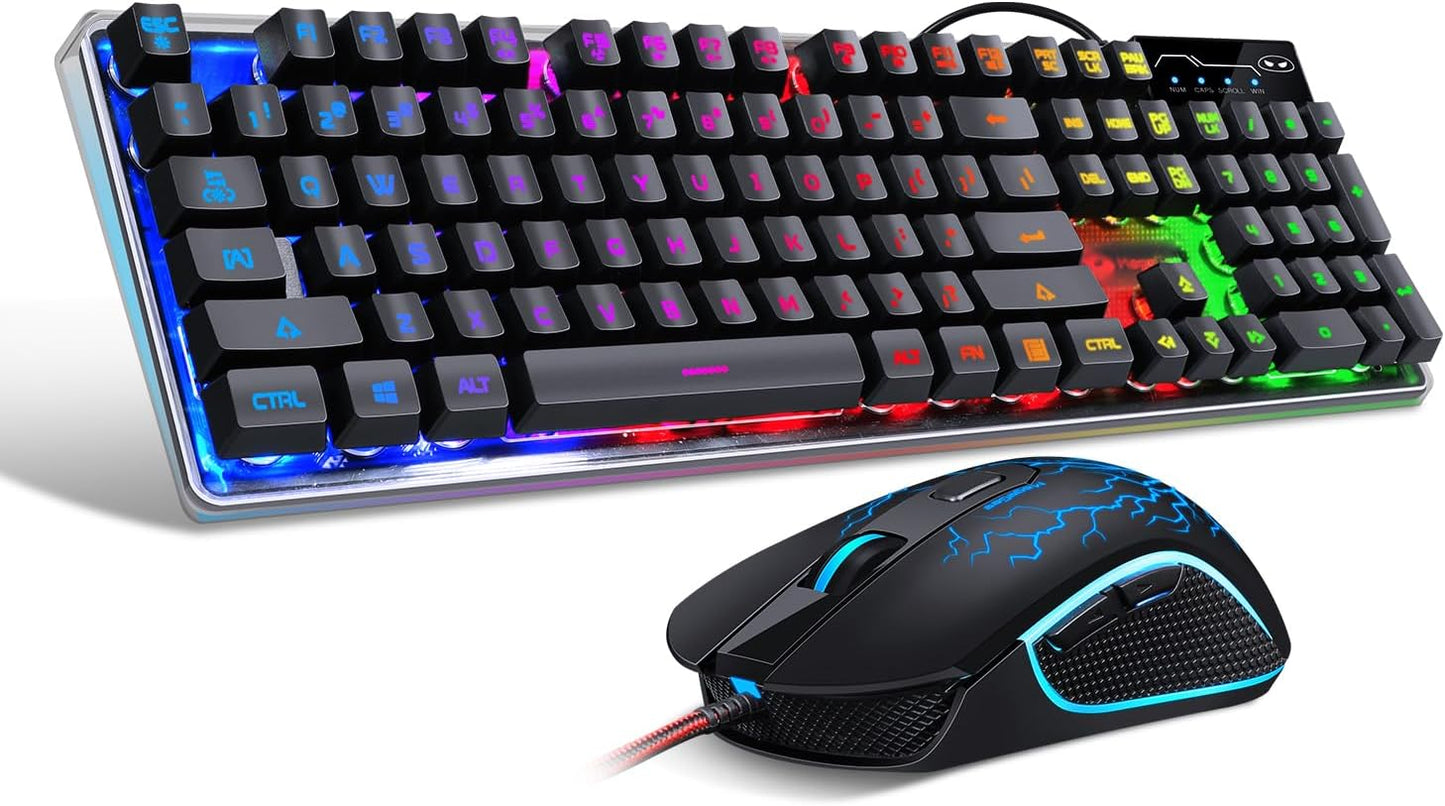 Gaming Keyboard and Mouse Combo, K1 RGB LED Backlit Keyboard with 104 Key for Pc/Laptop(White)
