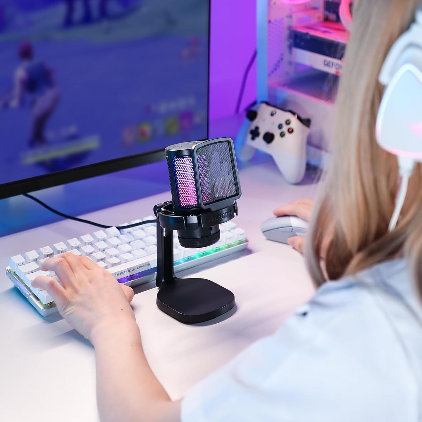 USB Gaming Microphone for PC, Noise Cancellation Condenser Mic with RGB Lights, Mute, Gain for Streaming, Recording, Podcast, Chat, Twitch, Youtube, Discord, Computer, PS5, PS4, Gamerwave
