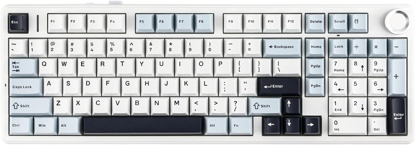 Aula F99 PRO 96% Mechanical Gaming Keyboard, Bt5.0/Usb-C/2.4Ghz Wireless, Hot Swappable Gasket Custom Keyboard with 8000Mah Battery, Rotary Knob, RGB Backlit for Win/Mac (Grey)