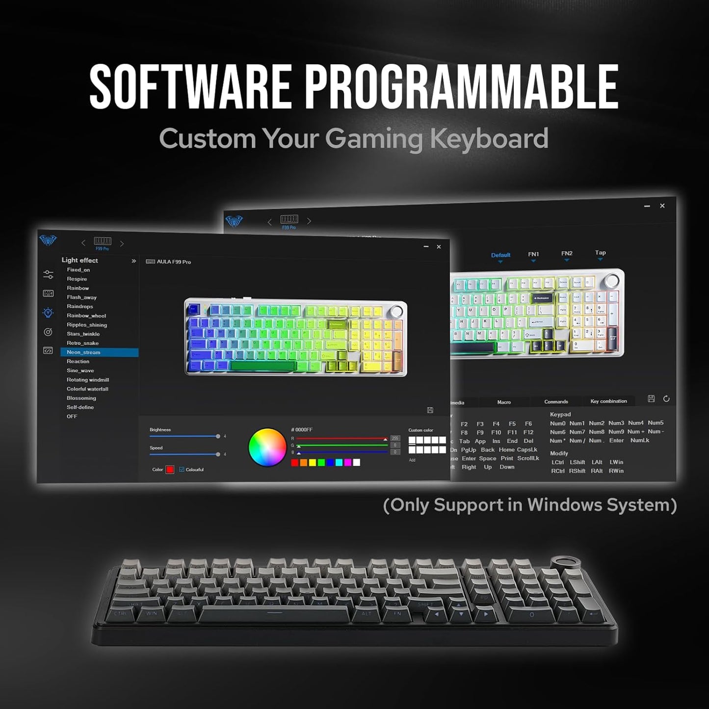 Aula F99 PRO 96% Mechanical Gaming Keyboard, Bt5.0/Usb-C/2.4Ghz Wireless, Hot Swappable Gasket Custom Keyboard with 8000Mah Battery, Rotary Knob, RGB Backlit for Win/Mac (Grey)