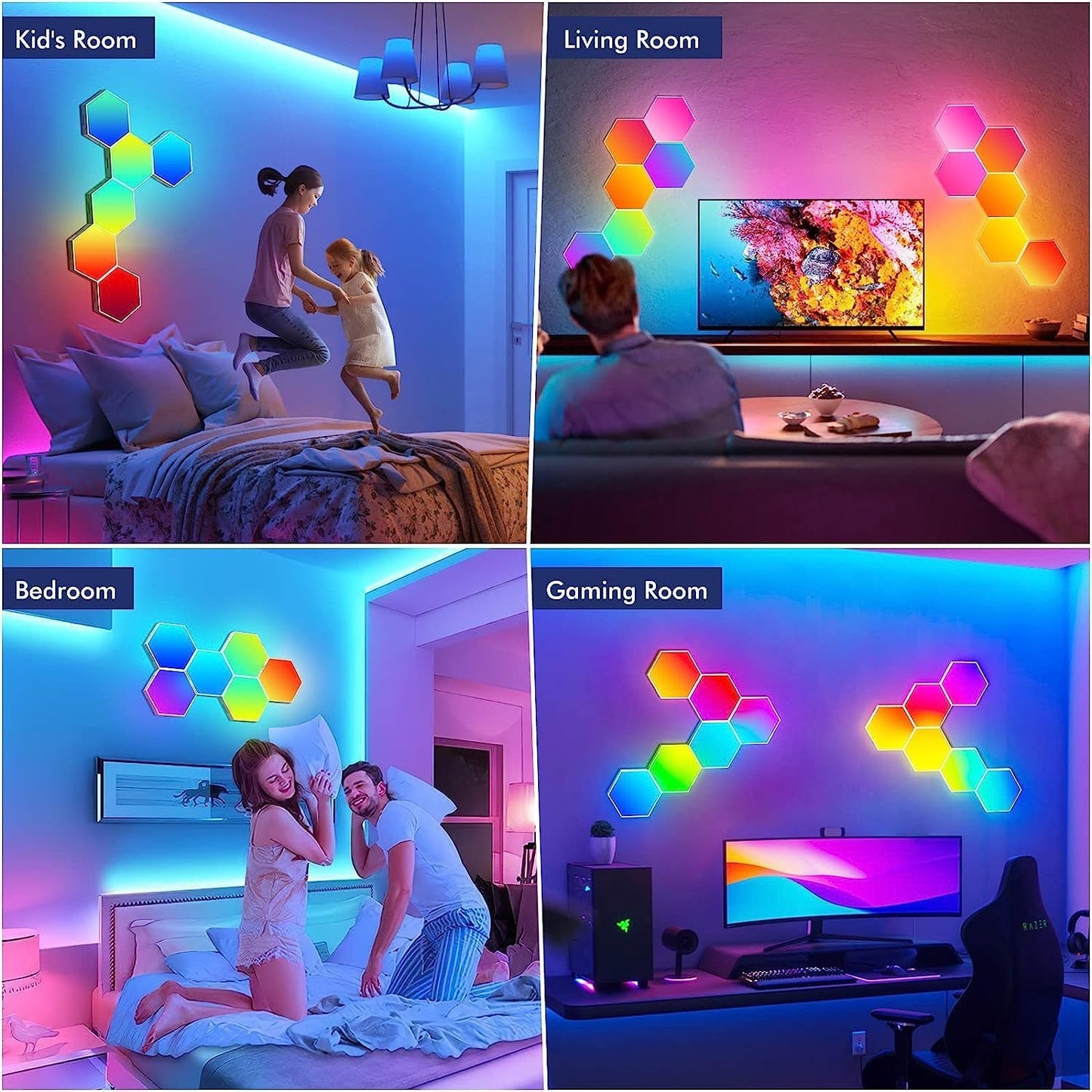 Hexagon LED Lights for Bedroom, Smart Home Gaming LED Wall Lights RGBIC Gaming Room Decor Compatible with Alexa Google Assistant, Voice/App Control, Music Sync, DIY Modular LED Light Panels, 10 Pack