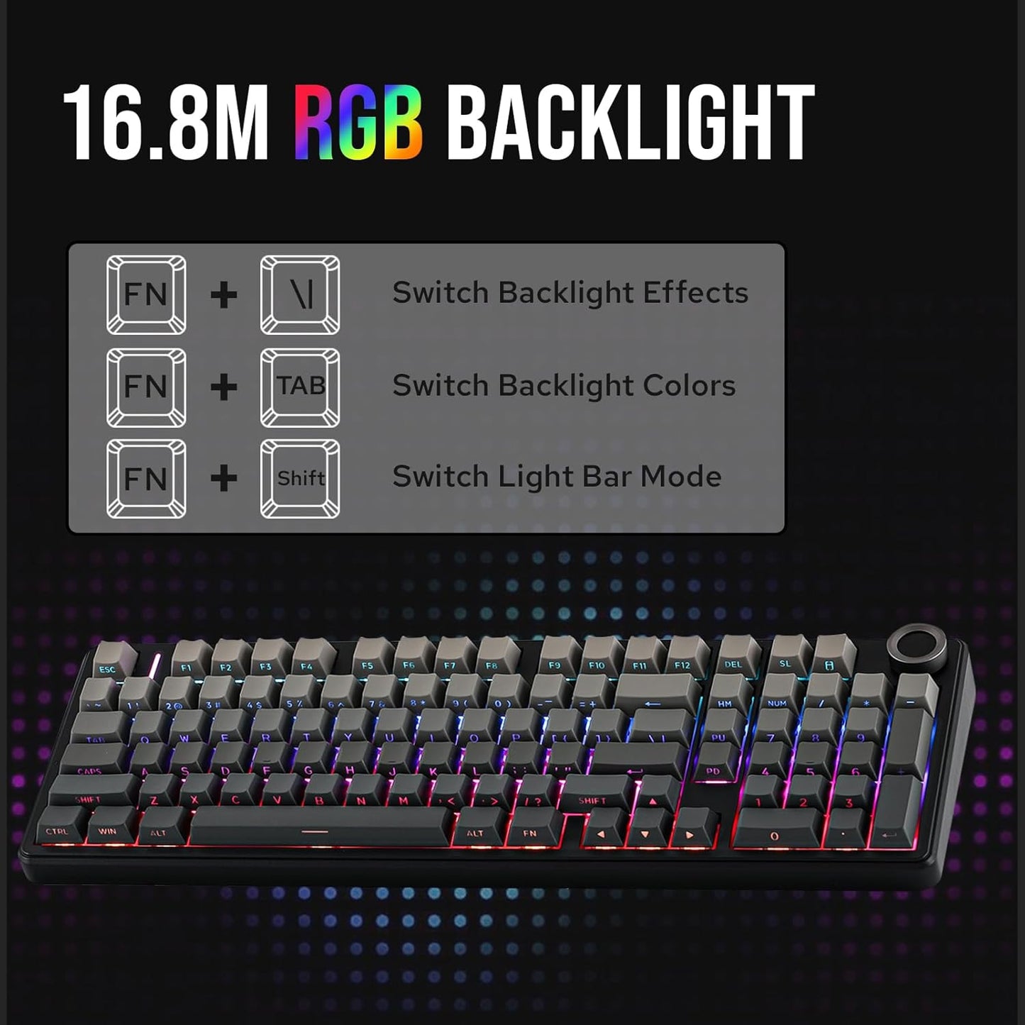Aula F99 PRO 96% Mechanical Gaming Keyboard, Bt5.0/Usb-C/2.4Ghz Wireless, Hot Swappable Gasket Custom Keyboard with 8000Mah Battery, Rotary Knob, RGB Backlit for Win/Mac (Grey)