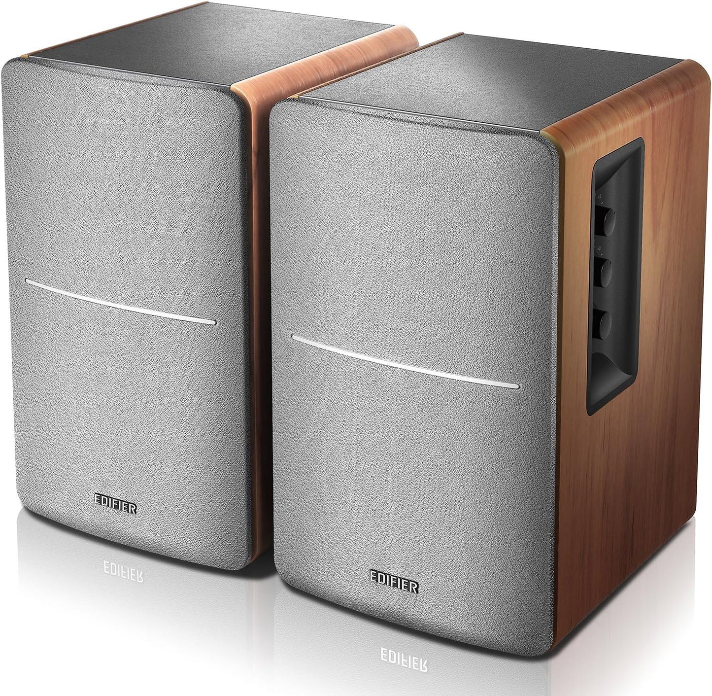 R1280DB Powered Bluetooth Bookshelf Speakers - Optical Input - Wireless Studio Monitors - 4 Inch near Field Speaker - 42W RMS - Wood Grain