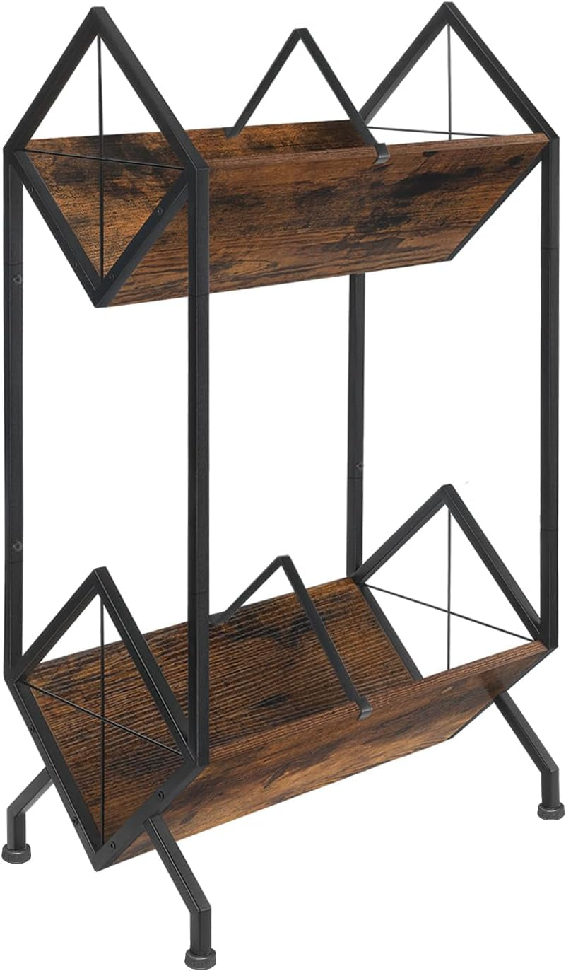 Vinyl Record Holder, 80-100 LP Vinyl Record Storage Rack, Quick Assembly Vinyl Record Display, Retro Style Organizer for Magazine, Book, Files, Albums (Rustic Brown, 1 Tier)