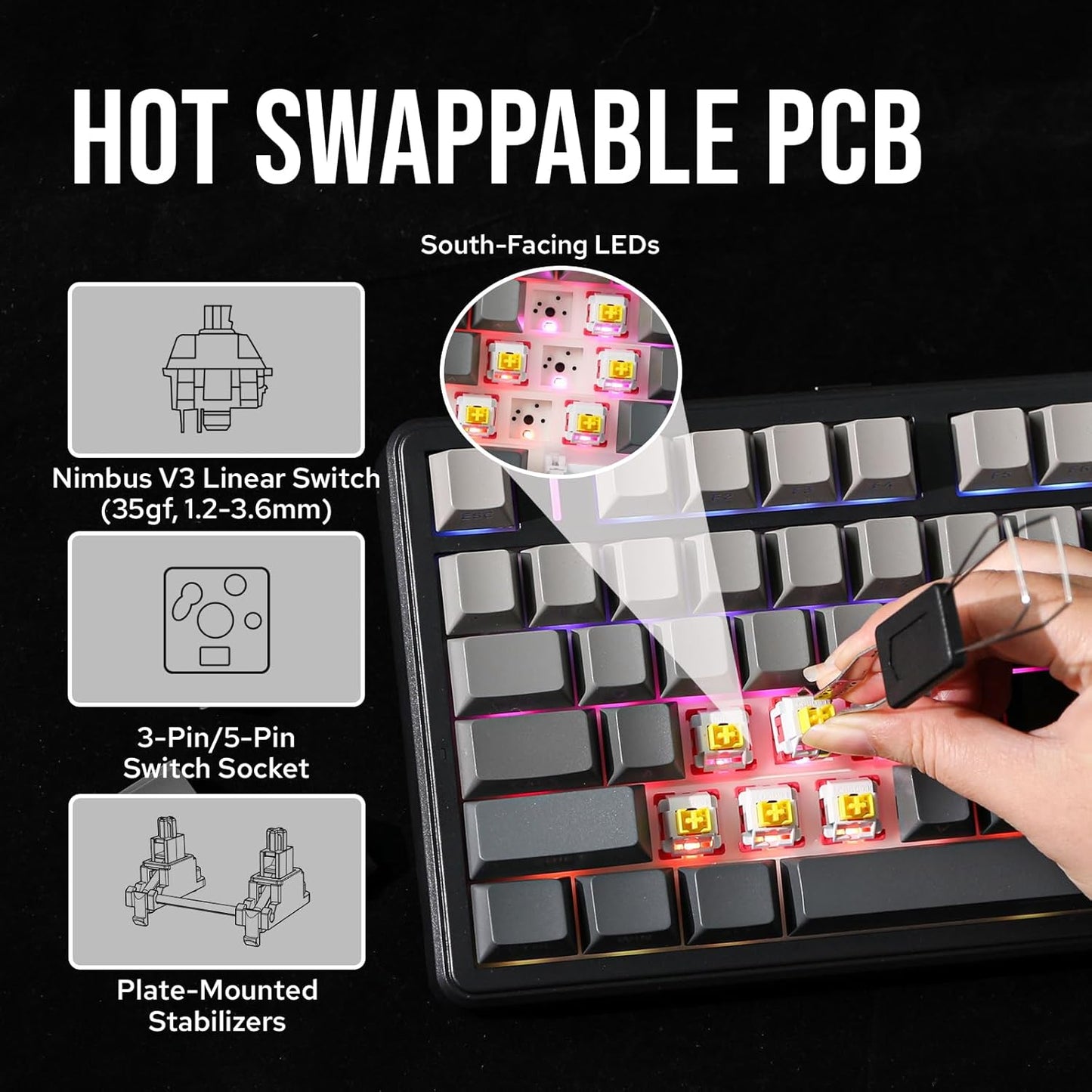 Aula F99 PRO 96% Mechanical Gaming Keyboard, Bt5.0/Usb-C/2.4Ghz Wireless, Hot Swappable Gasket Custom Keyboard with 8000Mah Battery, Rotary Knob, RGB Backlit for Win/Mac (Grey)