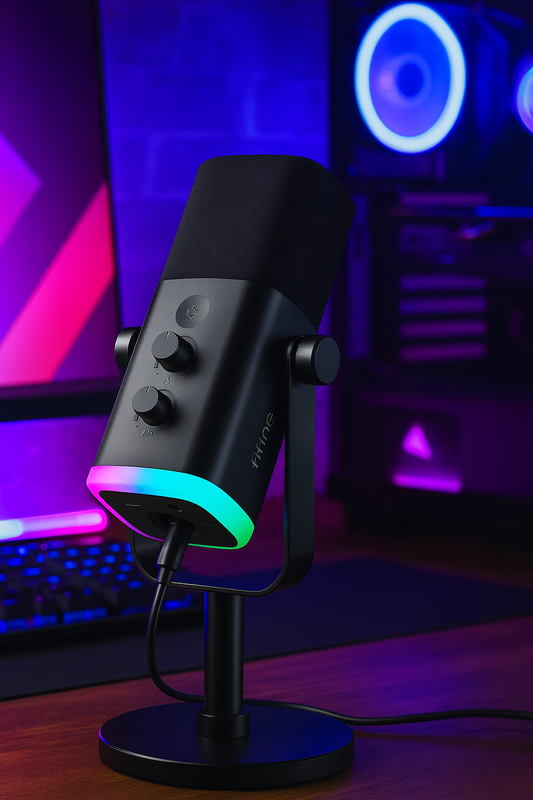 USB/XLR Dynamic Microphone for Podcast Recording, PC Computer Gaming Streaming Mic with RGB Light, Mute Button, Headphones Jack, Desktop Stand, Vocal Mic for Singing Youtube-Ampligame AM8