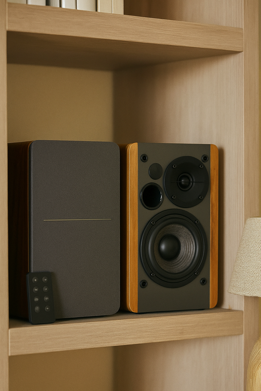 R1280DB Powered Bluetooth Bookshelf Speakers - Optical Input - Wireless Studio Monitors - 4 Inch near Field Speaker - 42W RMS - Wood Grain