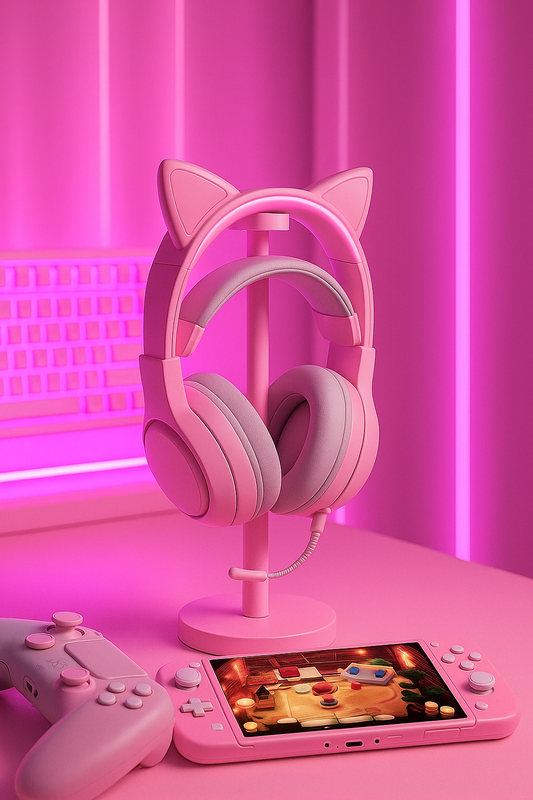 G951S Pink Stereo Gaming Headset with Mic for Ps4,Xbox,Pc,Mobile Phone,3.5Mm Noise Reduction Cat Ear Headphones Lightweight over Ear Headphones for Girls