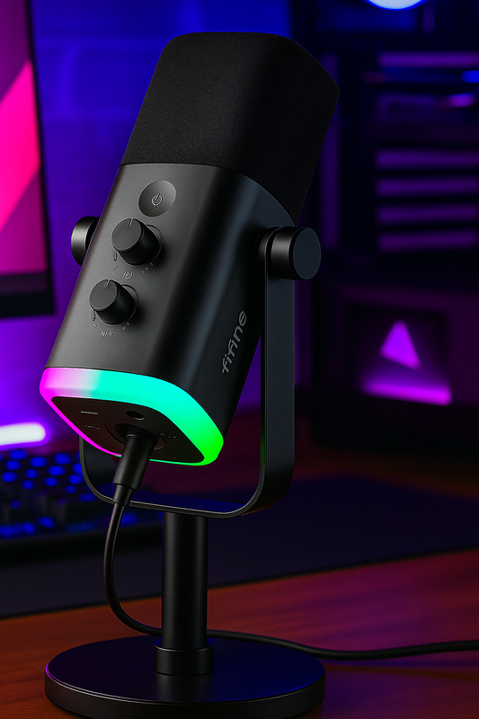 USB/XLR Dynamic Microphone for Podcast Recording, PC Computer Gaming Streaming Mic with RGB Light, Mute Button, Headphones Jack, Desktop Stand, Vocal Mic for Singing Youtube-Ampligame AM8