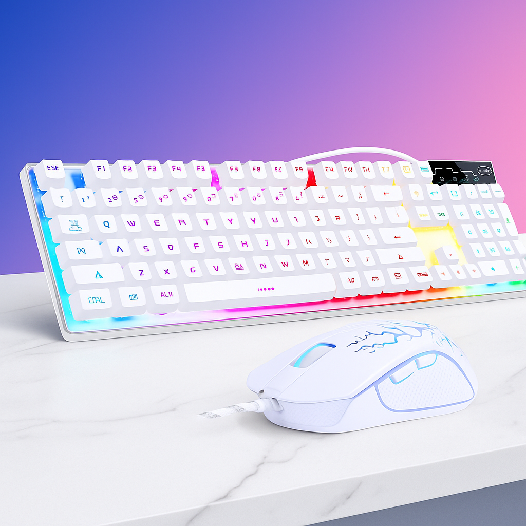 Gaming Keyboard and Mouse Combo, K1 RGB LED Backlit Keyboard with 104 Key for Pc/Laptop(White)