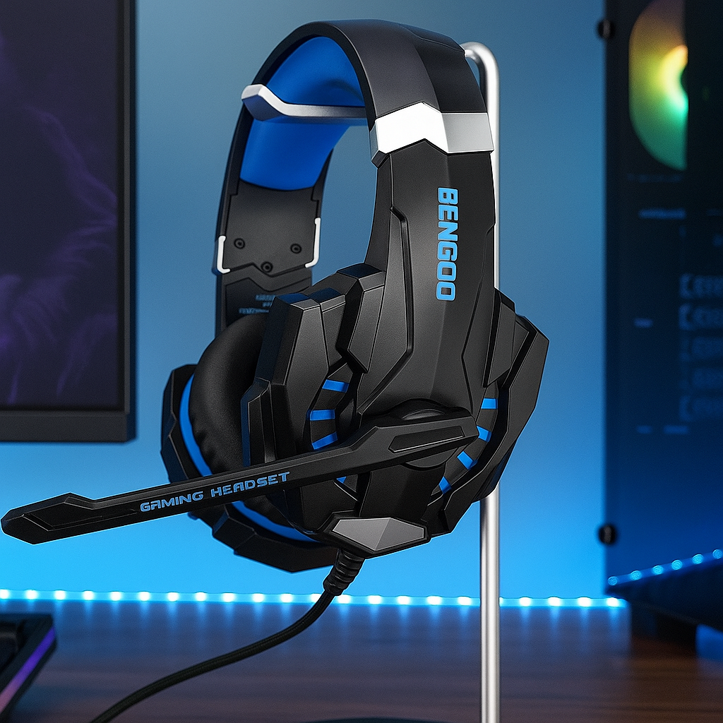 G9000 Stereo Gaming Headset for PS4 PC Xbox One PS5 Controller, Noise Cancelling over Ear Headphones with Mic, LED Light, 7.1 Surround Sound, Soft Memory Earmuffs for Nintendo Xbox Series X|S