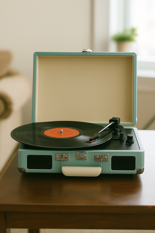 Vinyl Record Player 3-Speed Bluetooth Suitcase Portable Belt-Driven Record Player with Built-In Speakers RCA Line Out AUX in Headphone Jack Vintage Turntable