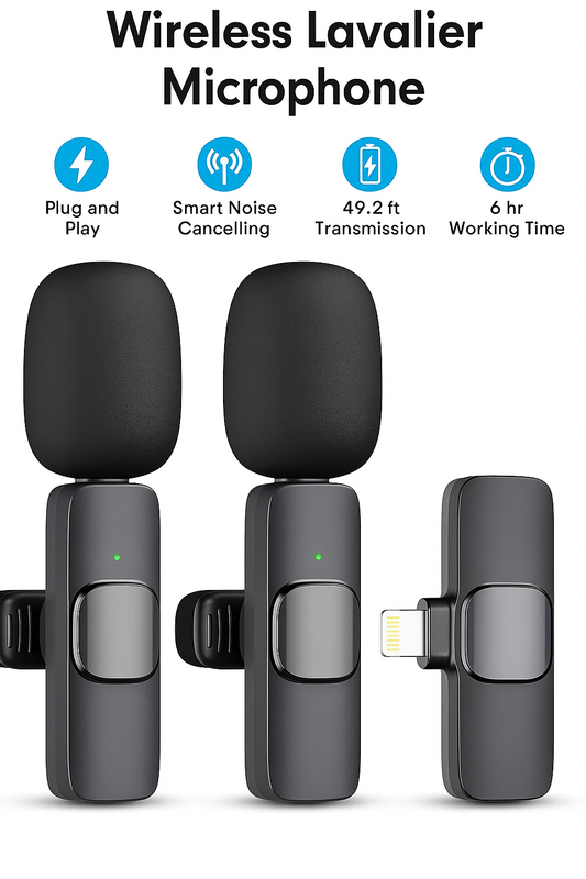 2 Pack Wireless Lavalier Microphone for Iphone Ipad, Lapel Mics Plug-Play 2.4G Ultra-Low Delay Built-In Noise Reduction Chip 8H Working Time for Video Recording Interview Podcast Vlog Youtube