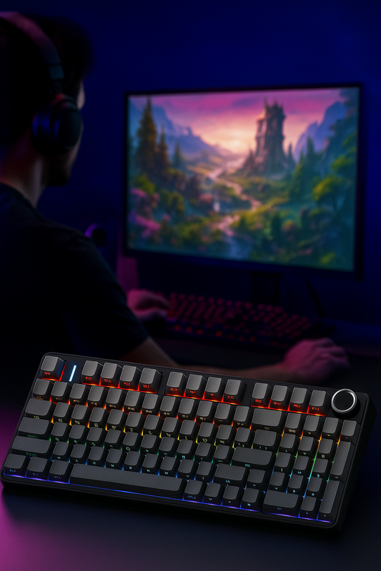 Aula F99 PRO 96% Mechanical Gaming Keyboard, Bt5.0/Usb-C/2.4Ghz Wireless, Hot Swappable Gasket Custom Keyboard with 8000Mah Battery, Rotary Knob, RGB Backlit for Win/Mac (Grey)