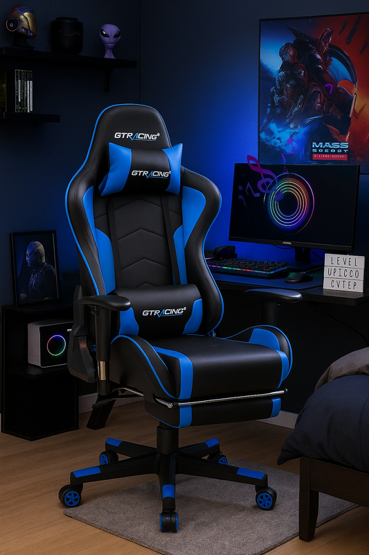 Gaming Chair with Footrest Speakers Video Game Chair Bluetooth Music Heavy Duty Ergonomic Computer Office Desk Chair
