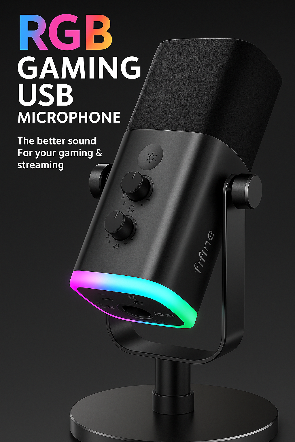 USB/XLR Dynamic Microphone for Podcast Recording, PC Computer Gaming Streaming Mic with RGB Light, Mute Button, Headphones Jack, Desktop Stand, Vocal Mic for Singing Youtube-Ampligame AM8