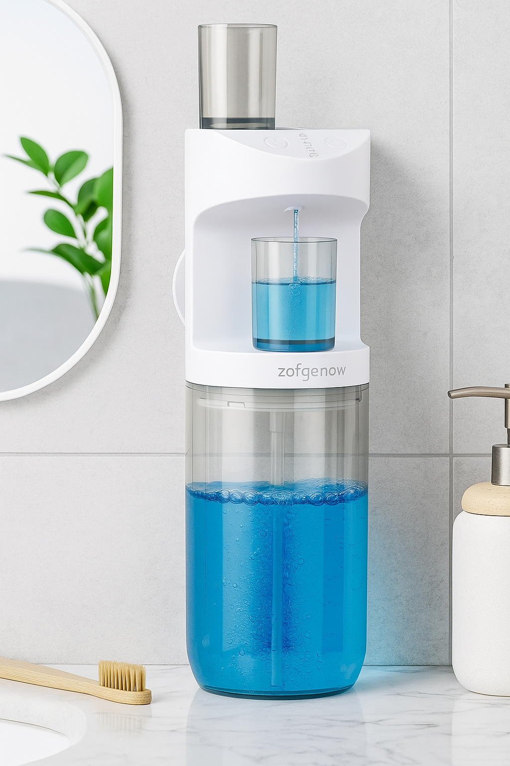 Automatic Mouthwash Dispenser for Bathroom,Bathroom Accessories 19.4 Fl Oz Dispensers with Magnetic Cups,Wall Mounted Dispenser,Suitable for All Age Groups,White