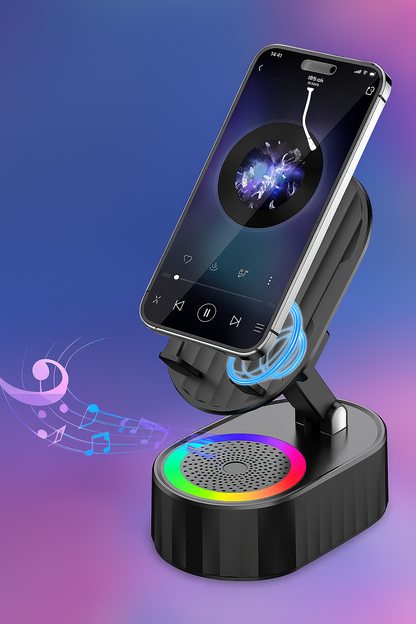 Wireless Induction Audio Bluetooth Speaker 5In1 Phone Holder Emergency Rechargeable (3000Mah) with Colorful Ambient Light 300° Foldable for Tablet Iphone Android, Gifts for Men Women (White)