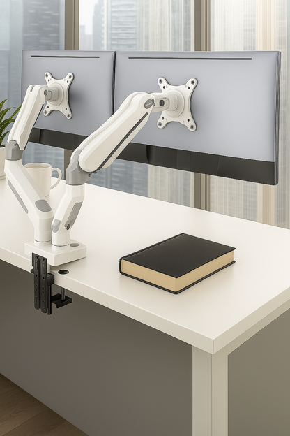 Dual Monitor Stand - Full Adjustable Monitor Desk Mount Swivel Vesa Bracket with C Clamp, Grommet Mounting Base for 13 to 32 Inch Computer Screens - Each Arm Holds 4.4 to 19.8Lbs