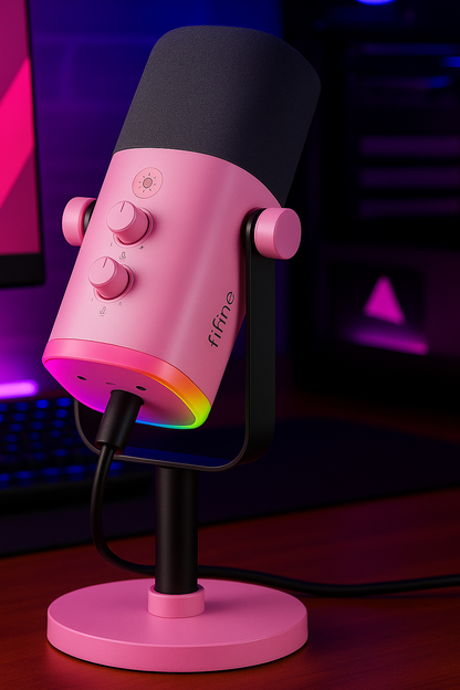 USB/XLR Dynamic Microphone for Podcast Recording, PC Computer Gaming Streaming Mic with RGB Light, Mute Button, Headphones Jack, Desktop Stand, Vocal Mic for Singing Youtube-Ampligame AM8