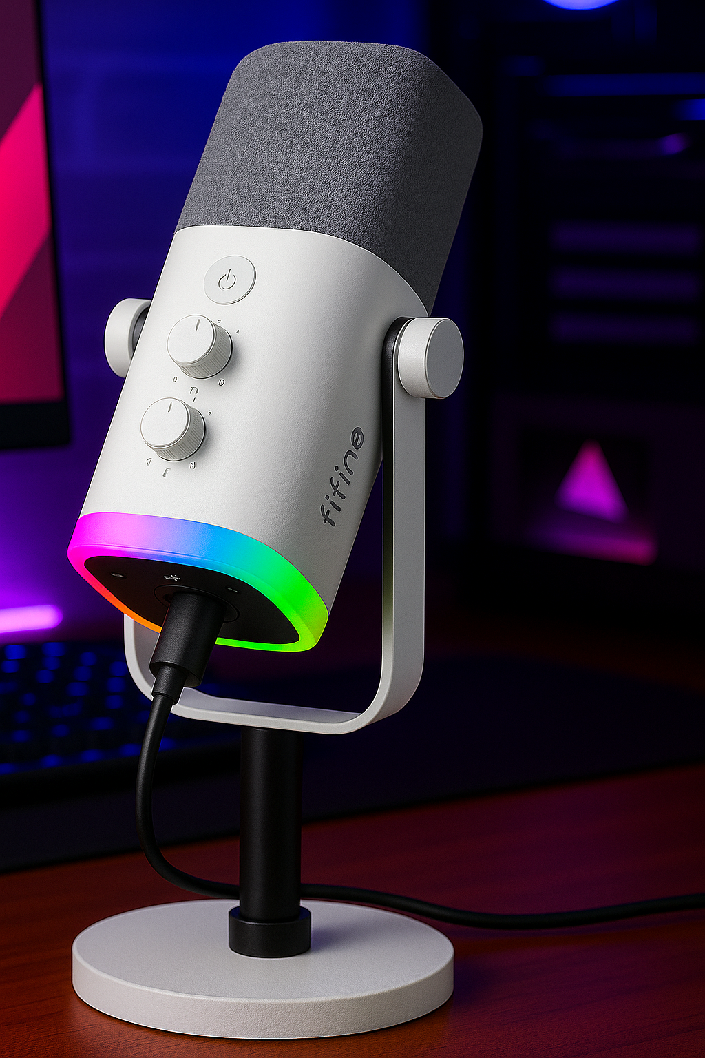 USB/XLR Dynamic Microphone for Podcast Recording, PC Computer Gaming Streaming Mic with RGB Light, Mute Button, Headphones Jack, Desktop Stand, Vocal Mic for Singing Youtube-Ampligame AM8