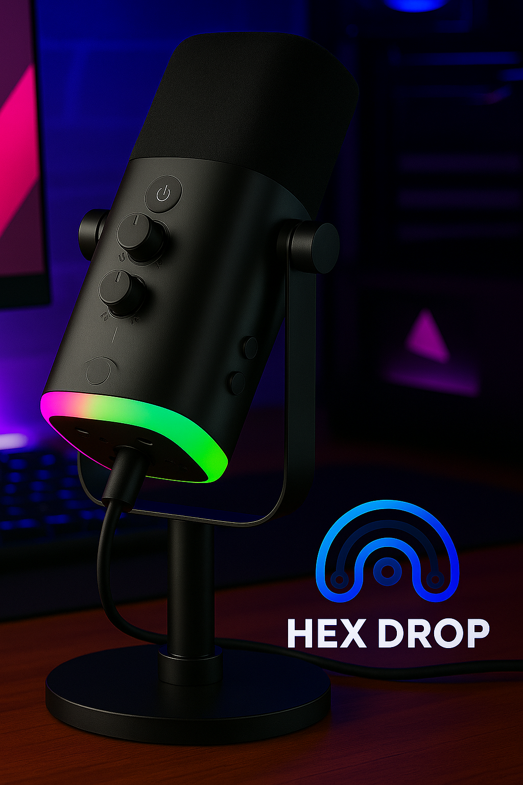 USB/XLR Dynamic Microphone for Podcast Recording, PC Computer Gaming Streaming Mic with RGB Light, Mute Button, Headphones Jack, Desktop Stand, Vocal Mic for Singing Youtube-Ampligame AM8