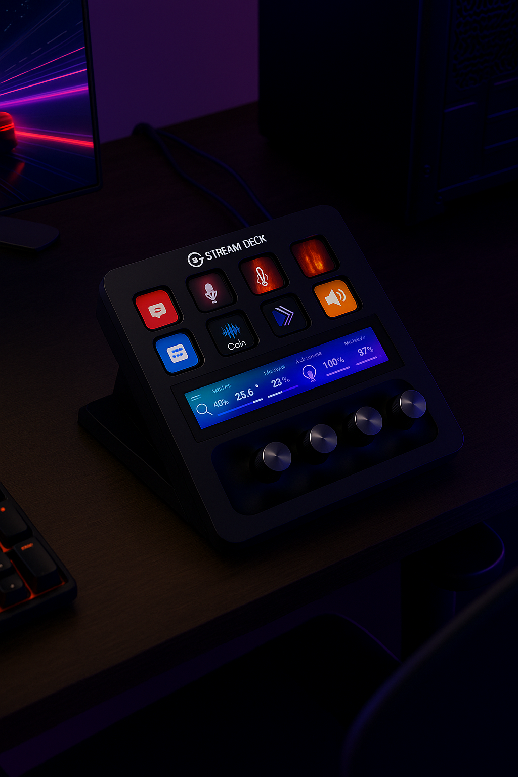 Stream Deck +, Audio Mixer, Production Console and Studio Controller for Content Creators, Streaming, Gaming, with Customizable Touch Strip Dials and LCD Keys, Works with Mac and PC