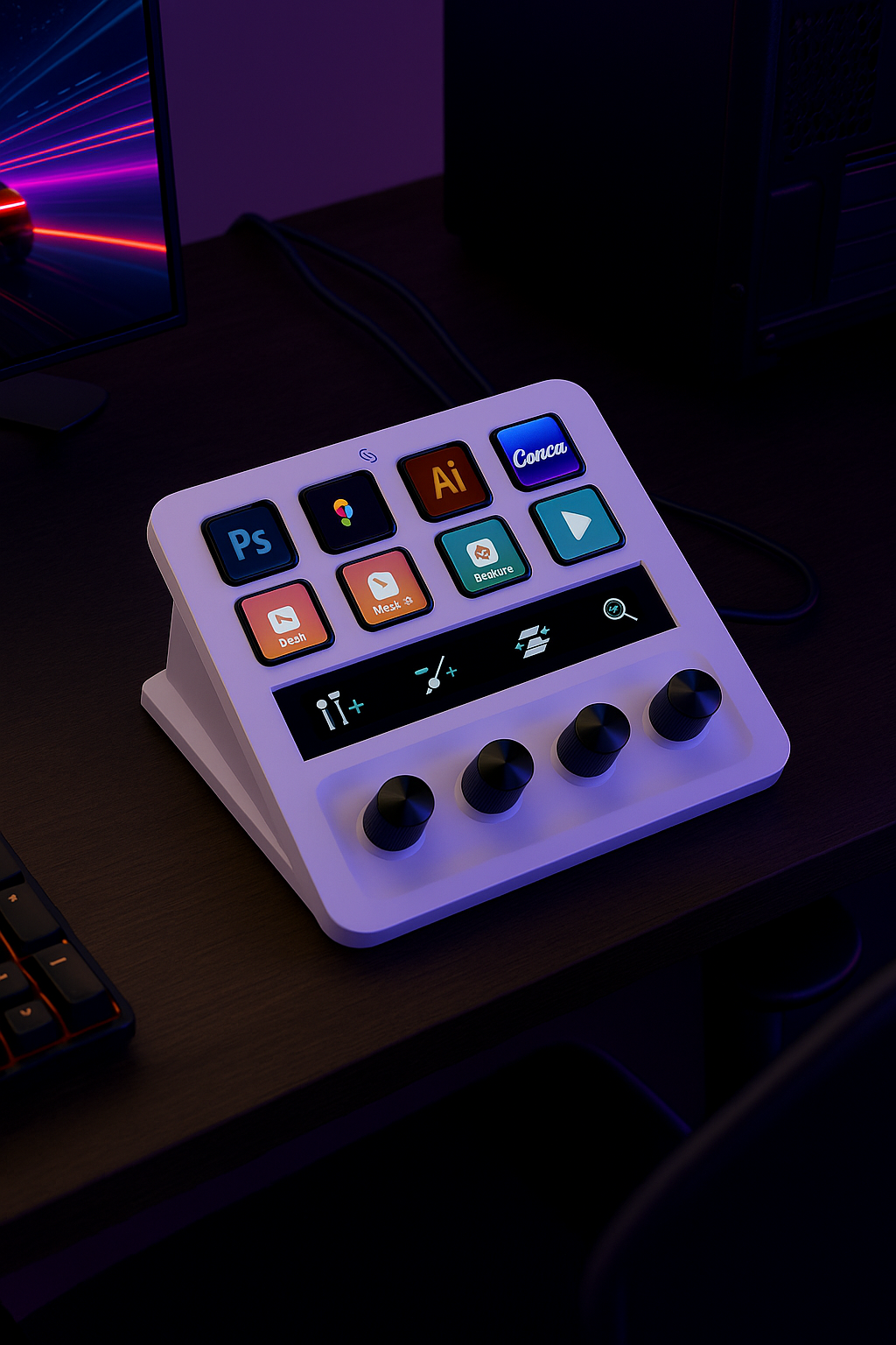 Stream Deck +, Audio Mixer, Production Console and Studio Controller for Content Creators, Streaming, Gaming, with Customizable Touch Strip Dials and LCD Keys, Works with Mac and PC