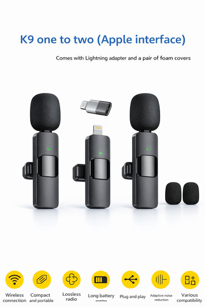 ProClip™ Wireless Lavalier Mic (2-Pack) – Studio-Quality Sound for iPhone & Android Creators