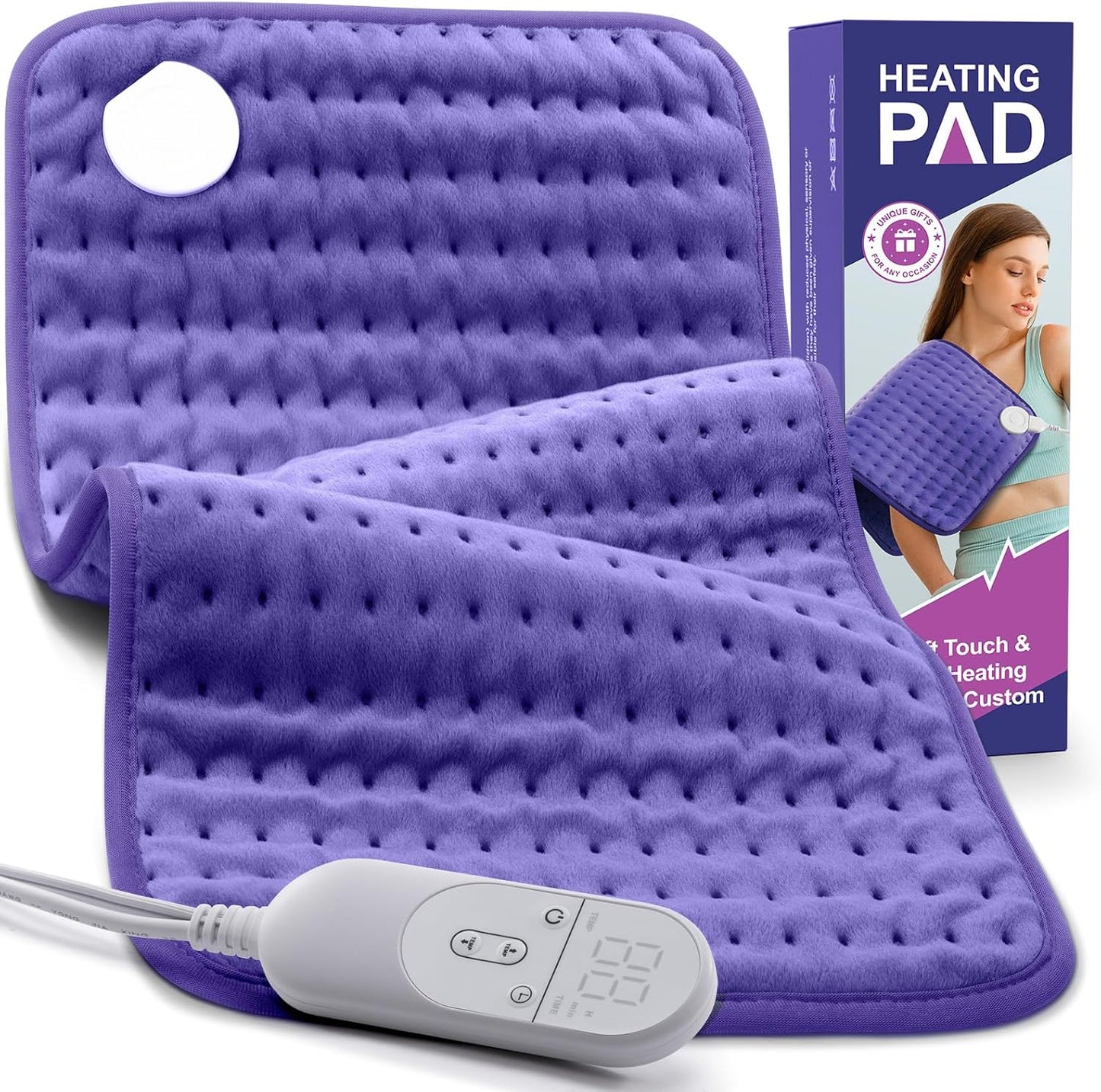 Heating Pad for Back, Neck, Shoulder, Cramps and Leg Pain Relief, Heat Pads Christmas Gifts for Women, Men, Mom, Dad, Auto-Off,Machine Washable,Moist Dry Heat Options,Extra Large 12"X24"