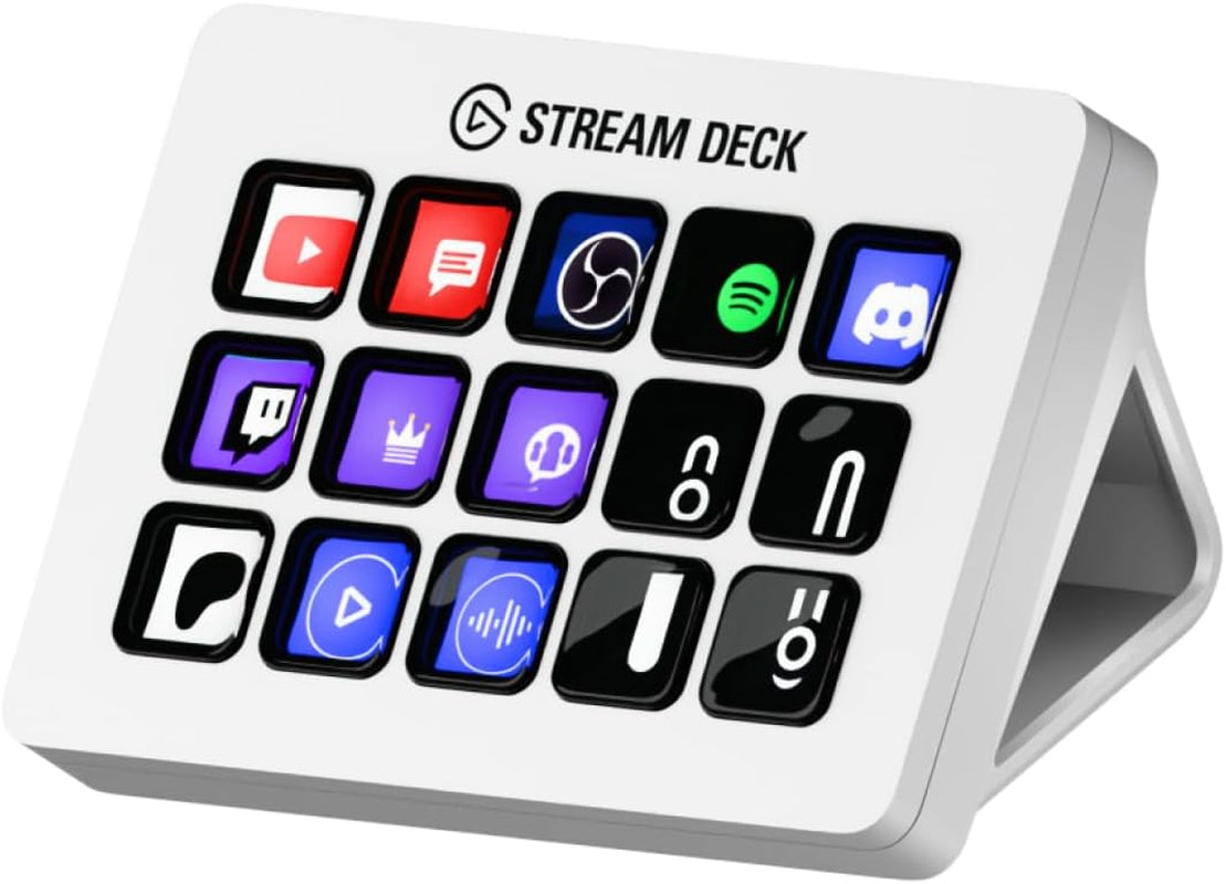 Stream Deck MK.2 White – Studio Controller, 15 Macro Keys, Trigger Actions in Apps and Software like OBS, Twitch, ​Youtube and More, Works with Mac and PC