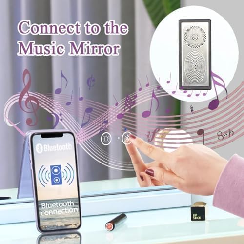 Vanity Mirror with Lights 32''X23'' Tempered Glass Large Hollywood Mirror with 18 Dimmable Bulbs for Makeup Table/Hanging Bluetooth Speaker Mirror with Touch Screen & USB Charge Port