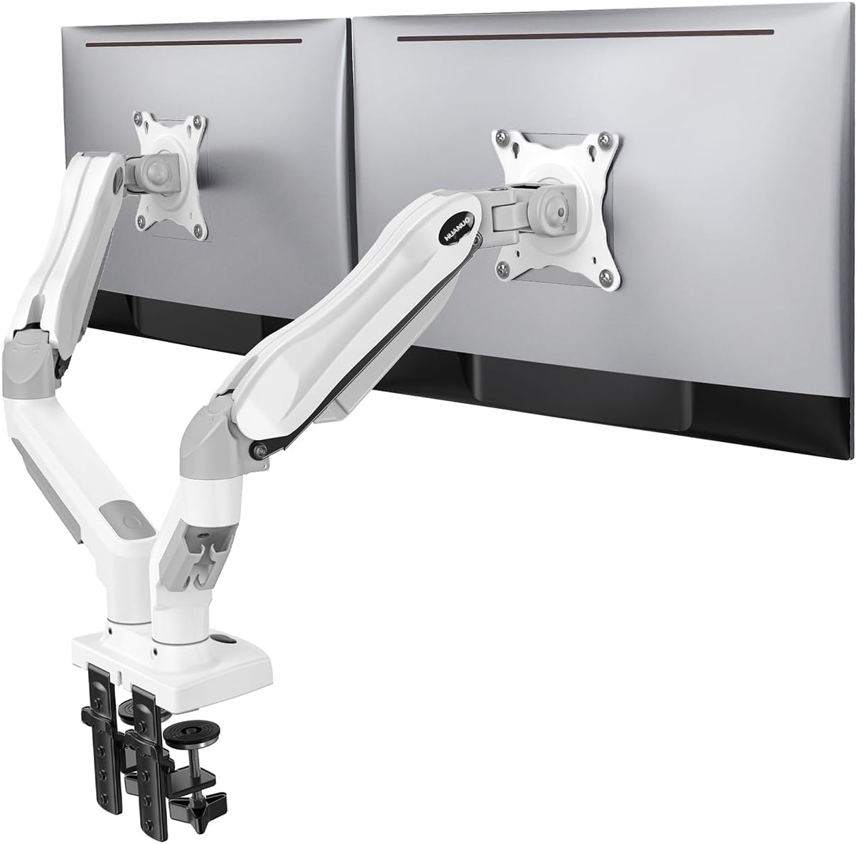 Dual Monitor Stand - Full Adjustable Monitor Desk Mount Swivel Vesa Bracket with C Clamp, Grommet Mounting Base for 13 to 32 Inch Computer Screens - Each Arm Holds 4.4 to 19.8Lbs