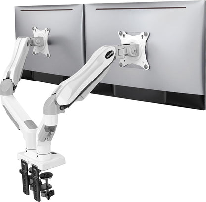 Dual Monitor Stand - Full Adjustable Monitor Desk Mount Swivel Vesa Bracket with C Clamp, Grommet Mounting Base for 13 to 32 Inch Computer Screens - Each Arm Holds 4.4 to 19.8Lbs