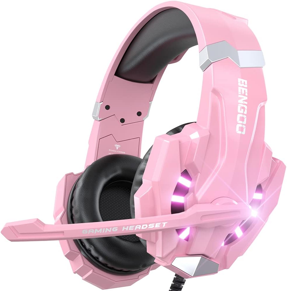 G9000 Stereo Gaming Headset for PS4 PC Xbox One PS5 Controller, Noise Cancelling over Ear Headphones with Mic, LED Light, 7.1 Surround Sound, Soft Memory Earmuffs for Nintendo Xbox Series X|S