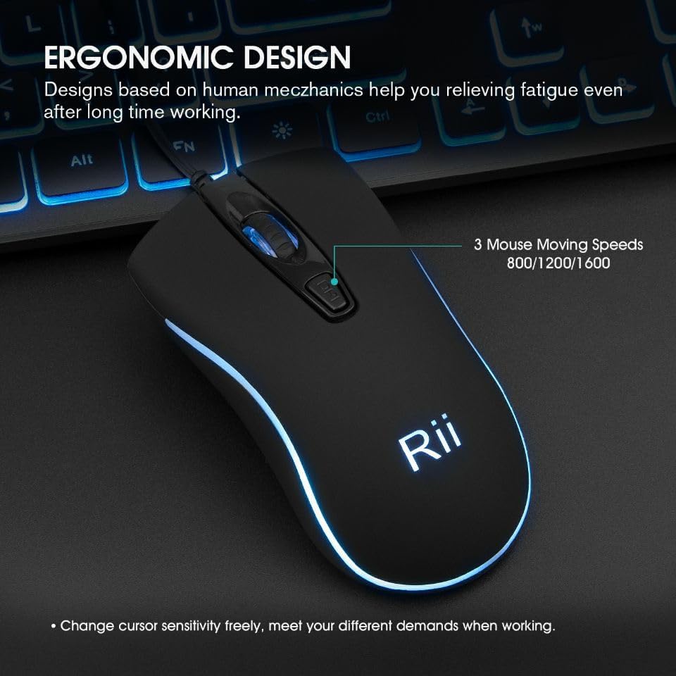 Three Colors Backlit Keyboard and Mouse, Wired Keyboard and Mouse Combo, USB Keyboard and Mouse Set,Quiet Input Gaming Keyboard,Optical RGB Mouse for School,Office,Business and Gaming