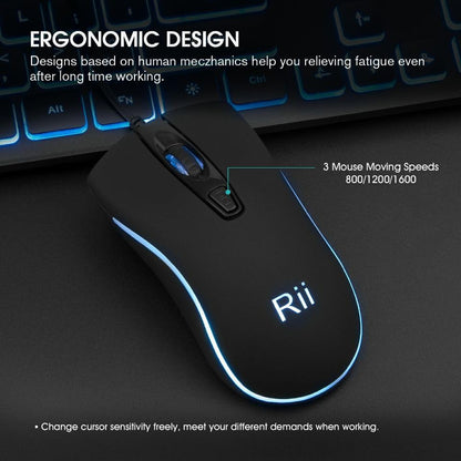 Three Colors Backlit Keyboard and Mouse, Wired Keyboard and Mouse Combo, USB Keyboard and Mouse Set,Quiet Input Gaming Keyboard,Optical RGB Mouse for School,Office,Business and Gaming