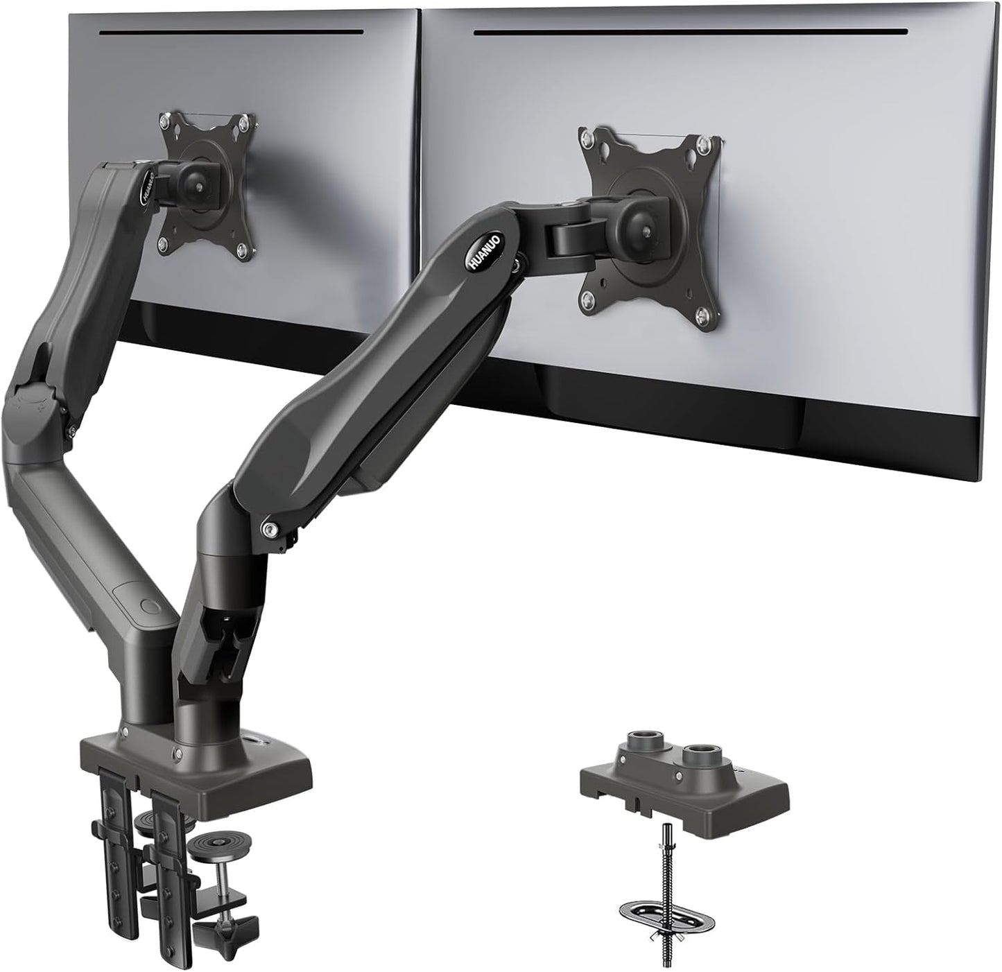 Dual Monitor Stand - Full Adjustable Monitor Desk Mount Swivel Vesa Bracket with C Clamp, Grommet Mounting Base for 13 to 32 Inch Computer Screens - Each Arm Holds 4.4 to 19.8Lbs