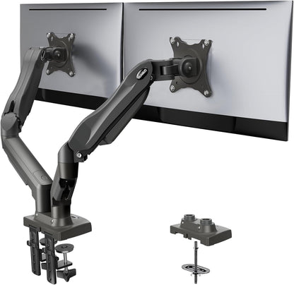 Dual Monitor Stand - Full Adjustable Monitor Desk Mount Swivel Vesa Bracket with C Clamp, Grommet Mounting Base for 13 to 32 Inch Computer Screens - Each Arm Holds 4.4 to 19.8Lbs